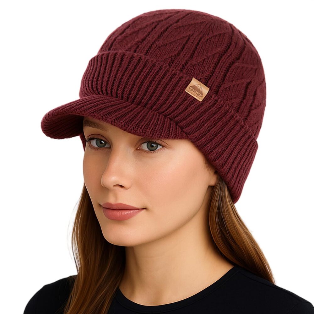 5203 DryKnit Red Waterproof 80% Merino Wool Blend Visor Beanie Hat